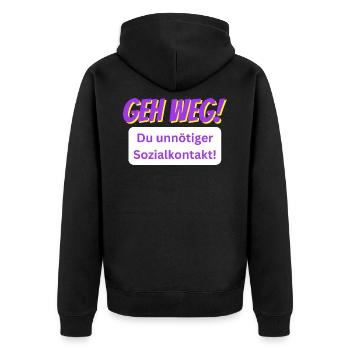 GEH WEG! - Unisex Premium Bio Zip Hoodie - Schwarz - Hinten - Nico (187cm)