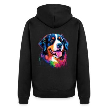 bunter Berner Sennenhund - bunte Hunde - Unisex Premium Bio Zip Hoodie - Schwarz - Hinten - Nico (187cm)