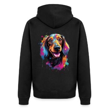 bunter Dackel Dachshund bunter Hund - Unisex Premium Bio Zip Hoodie - Schwarz - Hinten - Nico (187cm)