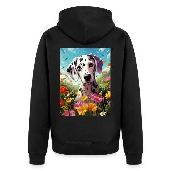 cute dalmatian in flowers - Unisex Premium Organic Zip Hoodie - black - Back - Nico (187cm)