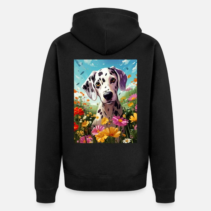 dalmatien mignon en fleurs - Veste à capuche bio Premium Unisexe - noir