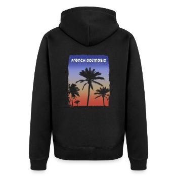 French Polynesia Sunset Vacation Souvenir Palm - Unisex Premium Organic Zip Hoodie - black - Back - Nico (187cm)