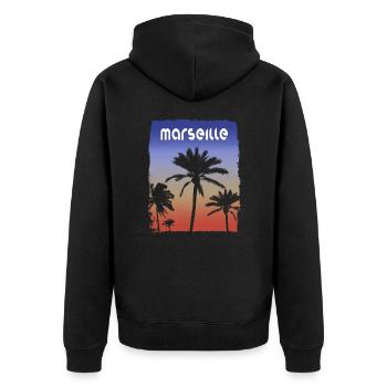 Marseille Frankreich Sonnenuntergang Urlaub Souvenir Palme - Unisex Premium Bio Zip Hoodie - Schwarz - Hinten - Nico (187cm)