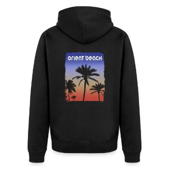 Orient Beach Saint Martin Vacances au coucher du soleil - Veste à capuche bio Premium Unisexe - noir - Dos - Nico (187cm)