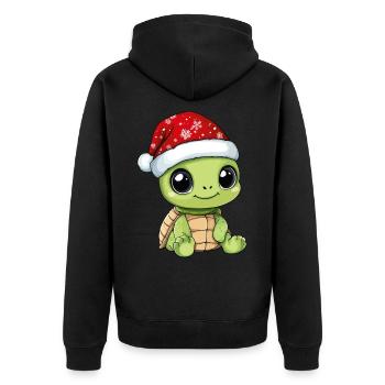 Schildkröte Weihnachten Süß Niedlich Weihnachtlich - Unisex Premium Bio Zip Hoodie - Schwarz - Hinten - Nico (187cm)