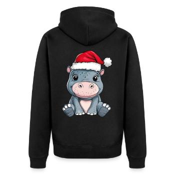 Nilpferd Weihnachten Süß Niedlich Weihnachtlich - Unisex Premium Bio Zip Hoodie - Schwarz - Hinten - Nico (187cm)