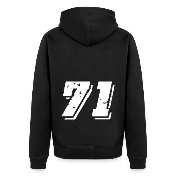 71 Zahl Symbol - Unisex Premium Bio Zip Hoodie - Schwarz - Hinten - Nico (187cm)