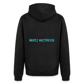 MISTRESS. MASTER. THANK YOU. THANK YOU MISTRESS - Unisex Premium Organic Zip Hoodie - black - Back - Nico (187cm)