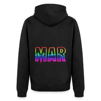 mar rs regenbogen - Unisex Premium Bio Zip Hoodie - Schwarz - Hinten - Nico (187cm)