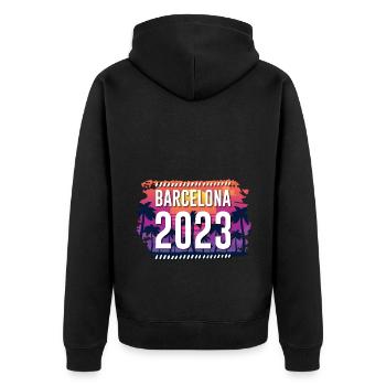 Barcelona 2023 - Unisex Premium Bio Zip Hoodie - Schwarz - Hinten - Nico (187cm)