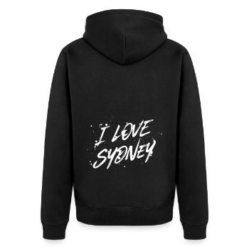J’aime Sydney - Veste à capuche bio Premium Unisexe - noir - Dos - Nico (187cm)
