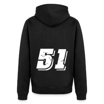 51 Zahl Symbol - Unisex Premium Bio Zip Hoodie - Schwarz - Hinten - Nico (187cm)
