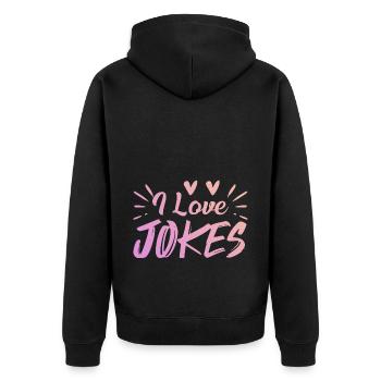 Ich liebe Witze - Unisex Premium Bio Zip Hoodie - Schwarz - Hinten - Nico (187cm)