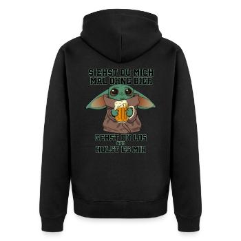 Bier Alien Siehst Du Mich Mal Ohne Bier Gehste Los - Unisex Premium Bio Zip Hoodie - Schwarz - Hinten - Nico (187cm)