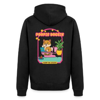 Poopie Doggie - Dump The Stocks - Unisex Premium Organic Zip Hoodie - black - Back - Nico (187cm)