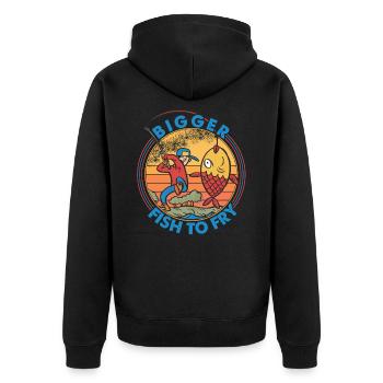 Bigger Fish To Fry - Fishing - Fisherman - Funny - Unisex Premium Organic Zip Hoodie - black - Back - Nico (187cm)
