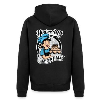 You're My Batter Half - Torte - Backen - Bäcker - Unisex Premium Bio Zip Hoodie - Schwarz - Hinten - Nico (187cm)