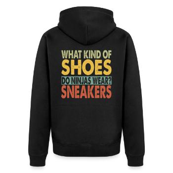 What Kind Of Shoes Do Ninjas Wear? - Papa-Witze - Unisex Premium Bio Zip Hoodie - Schwarz - Hinten - Nico (187cm)