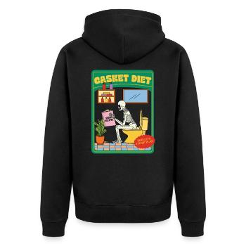 Casket Diet - Vegan Recipes - Skelly's 3 Step Plan - Unisex Premium Bio Zip Hoodie - Schwarz - Hinten - Nico (187cm)