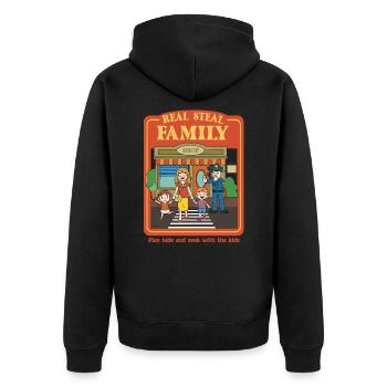Shitty Johnny- Let's Shop For Another Baby - Unisex Premium Bio Zip Hoodie - Schwarz - Hinten - Nico (187cm)