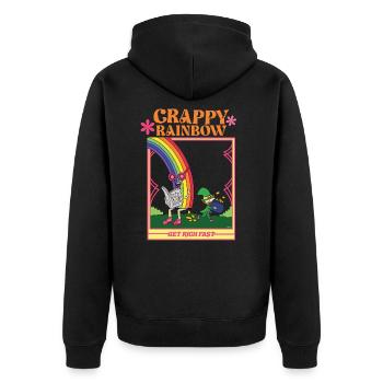 Crappy Rainbow - Get Rich Fast - Leprechaun - Unisex Premium Bio Zip Hoodie - Schwarz - Hinten - Nico (187cm)