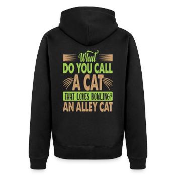 What Do You Call A Cat That Loves Bowling? - Witze - Unisex Premium Bio Zip Hoodie - Schwarz - Hinten - Nico (187cm)