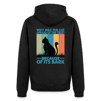 Why Was The Cat Afraid Of The Tree? - Papa-Witze - Unisex Premium Bio Zip Hoodie - Schwarz - Hinten - Nico (187cm)