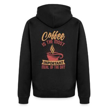 Coffee Is The Most Important Meal Of The Day - Unisex Premium Bio Zip Hoodie - Schwarz - Hinten - Nico (187cm)
