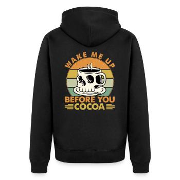 Wake Me Up Before You Cocoa - Kaffee-Musik-Witze - Unisex Premium Bio Zip Hoodie - Schwarz - Hinten - Nico (187cm)
