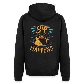 Sip Happens! - Funny coffee puns - Barista - Unisex Premium Organic Zip Hoodie - black - Back - Nico (187cm)