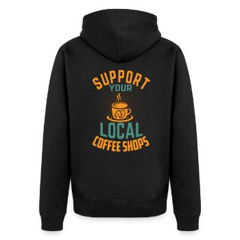 Support Your Local Coffee Shops - Barista - Unisex Premium Organic Zip Hoodie - black - Back - Nico (187cm)