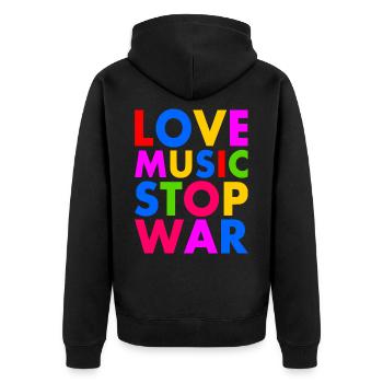 Love music stop war - Unisex Premium Bio Zip Hoodie - Schwarz - Hinten - Nico (187cm)