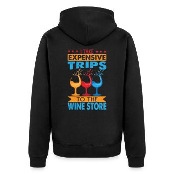 I Take Expensive Trips To The Wine Store - Funny - Unisex Premium Bio Zip Hoodie - Schwarz - Hinten - Nico (187cm)