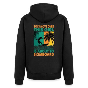 Les garçons se déplacent sur cette fille est sur le point de faire du skimboard - S - Veste à capuche bio Premium Unisexe - noir - Dos - Nico (187cm)