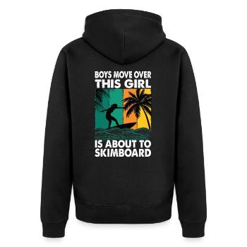 Les garçons se déplacent sur cette fille est sur le point de faire du skimboard - S - Veste à capuche bio Premium Unisexe - noir - Dos - Nico (187cm)