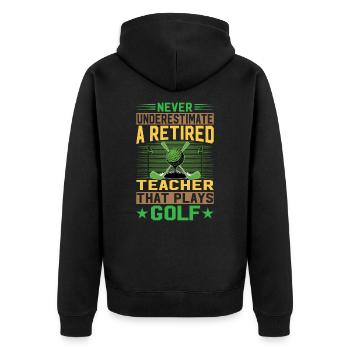 Never Underestimate A Retired Teacher That Plays G - Unisex Premium Bio Zip Hoodie - Schwarz - Hinten - Nico (187cm)