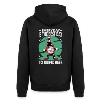 Everyday Is The Best Day To Drink Beer - Bar - Pub - Unisex Premium Bio Zip Hoodie - Schwarz - Hinten - Nico (187cm)