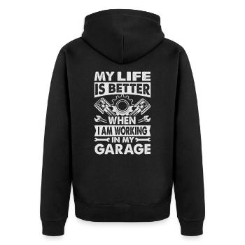 ma vie est meilleure quand je travaille dans mon garage - - Veste à capuche bio Premium Unisexe - noir - Dos - Nico (187cm)
