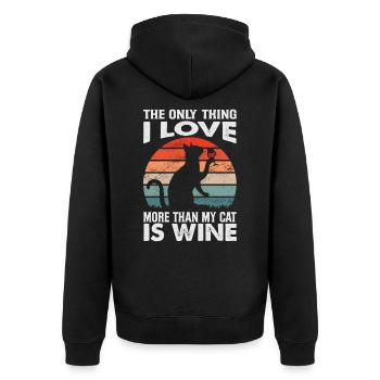 The Only Thing I Love More Than My Cat Is Wine - F - Unisex Premium Bio Zip Hoodie - Schwarz - Hinten - Nico (187cm)