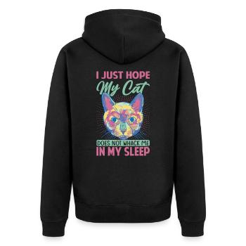 I Just Hope My Cat Does Not Whack Me In My Sleep - - Unisex Premium Bio Zip Hoodie - Schwarz - Hinten - Nico (187cm)
