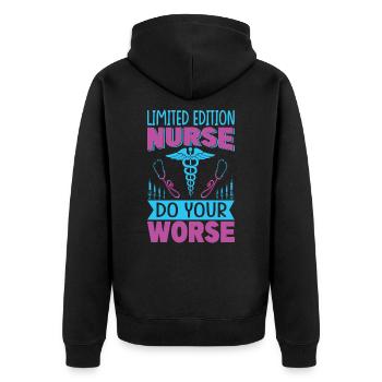 Édition limitée Nurse Do Your Worse - Drôle - Hosp - Veste à capuche bio Premium Unisexe - noir - Dos - Nico (187cm)