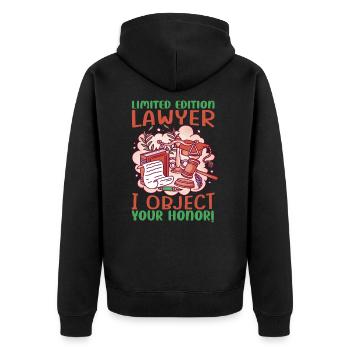 Édition limitée Avocat Je m’oppose à votre honneur! - Funn - Veste à capuche bio Premium Unisexe - noir - Dos - Nico (187cm)