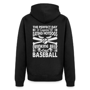 The Perfect Day Is Composed Of Eating Hotdogs Drin - Unisex Premium Bio Zip Hoodie - Schwarz - Hinten - Nico (187cm)
