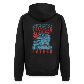 Limited Edition Trucker Full Time Father - Dad - D - Unisex Premium Bio Zip Hoodie - Schwarz - Hinten - Nico (187cm)