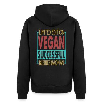 Limited Edition Vegan Successful Businesswoman - E - Unisex Premium Bio Zip Hoodie - Schwarz - Hinten - Nico (187cm)