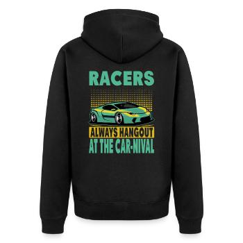 Racers Always Hangout At The Car-Nival - Funny - R - Unisex Premium Bio Zip Hoodie - Schwarz - Hinten - Nico (187cm)