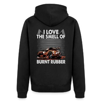 I Love The Smell Of Burnt Rubber - Racing - Race - Unisex Premium Organic Zip Hoodie - black - Back - Nico (187cm)