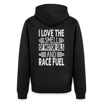 I Love The Smell Of Motor Oils And Race Fuel - Rac - Unisex Premium Organic Zip Hoodie - black - Back - Nico (187cm)