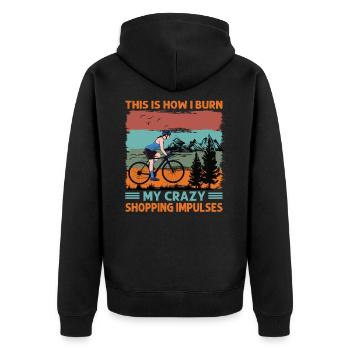 This Is How I Burn My Crazy Shopping Impulses - Bi - Unisex Premium Organic Zip Hoodie - black - Back - Nico (187cm)