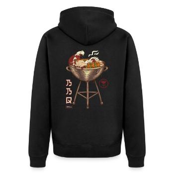 Barbecue - BBQ - Grilling - Japanese Ramen Style - Unisex Premium Bio Zip Hoodie - Schwarz - Hinten - Nico (187cm)